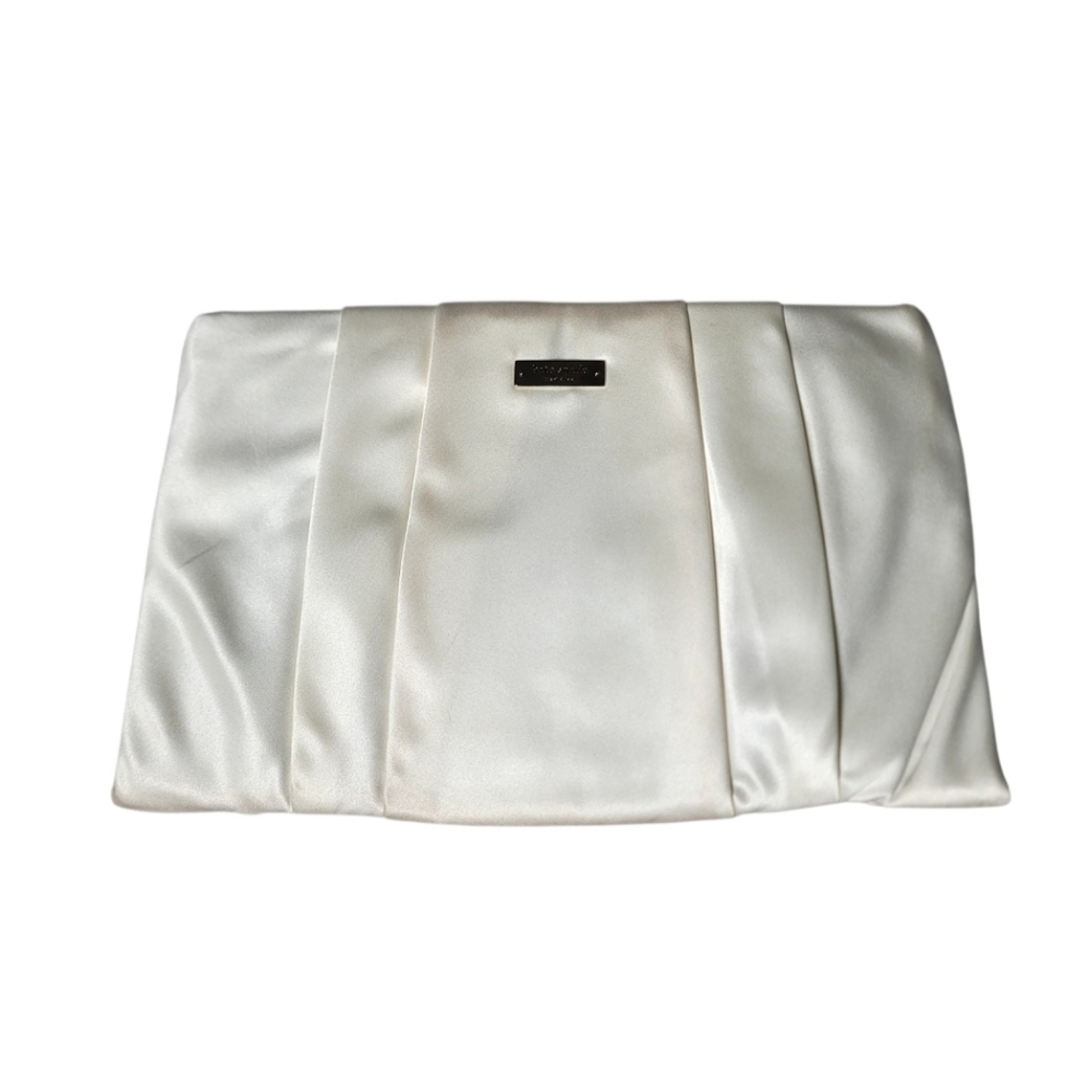 kate spade Satin Pleated Clutch in Ivory